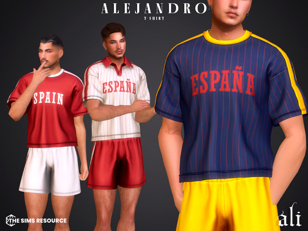 Sims 4 — ALEJANDRO t-shirt by ali1 — Spain Lettering T-shirt, Polo and shorts