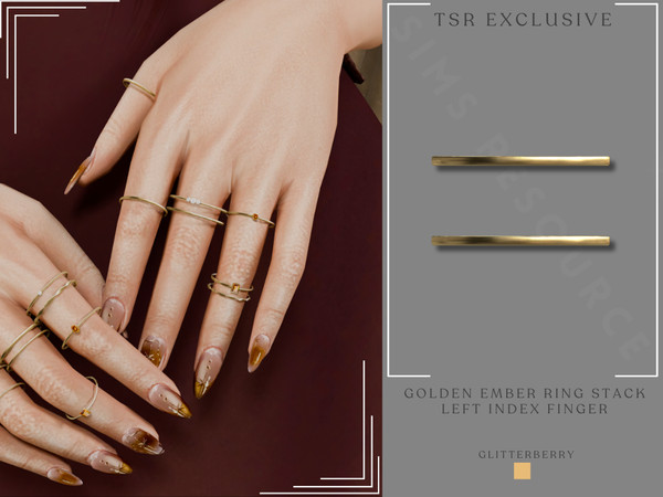 Sims 4 — Golden Ember Ring Stack Left Index Finger by Glitterberryfly — A ring stack set for the left hand. Features ring
