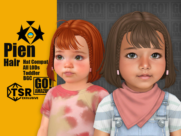 Sims 4 — Pien Hair by GoAmazons — Middle length hair with braids and bangs for toddlers.