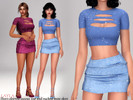 Sims 4 — Layla - Stardust crop top and skirt set by Layla — Female short-sleeved cutout top and ruched mini skirt Get