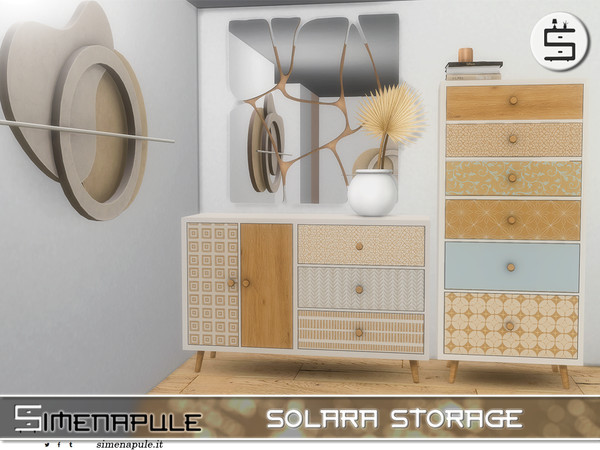 Sims 4 — Solara set by Simenapule — Solara Storage brings warm wood tones, soft patterns, and a touch of modern elegance