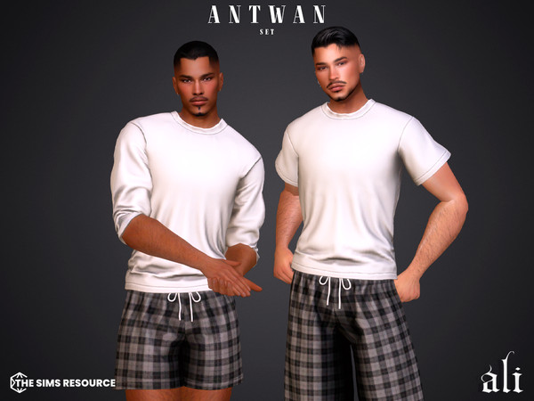 Sims 4 — ANTWAN set by ali1 — 2x T-shirts, Plaid Pants and Shorts