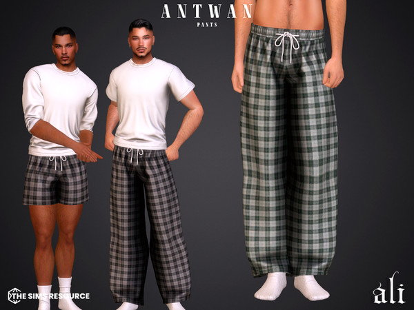 Sims 4 — ANTWAN pants by ali1 — 2x T-shirts, Plaid Pants and Shorts