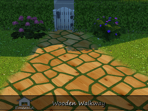 Sims 4 — Wooden Walkway 1 by Emerald — Wooden Walkway adds a charm to gardens and outdoor spaces while keeping your feet