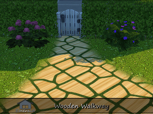 Sims 4 — Wooden Walkway 4 by Emerald — Wooden Walkway adds a charm to gardens and outdoor spaces while keeping your feet