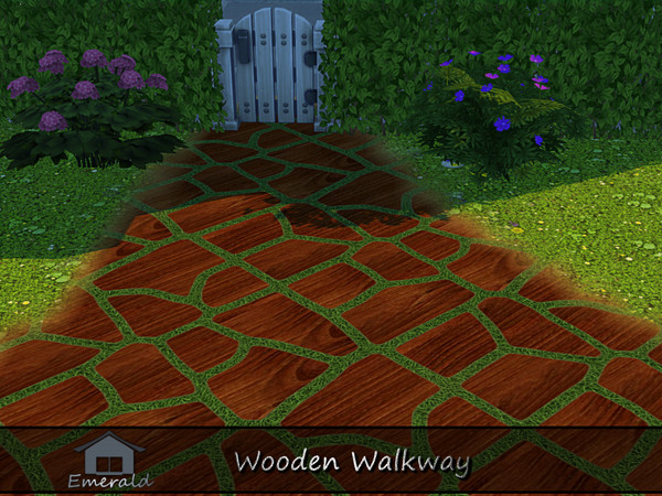 Sims 4 — Wooden Walkway 5 by Emerald — Wooden Walkway adds a charm to gardens and outdoor spaces while keeping your feet