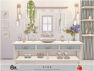 Sims 4 — Liss - bathroom by melapples — a relaxing bathroom in soft pastel blue and gold accents. 4x6