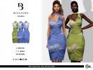 Sims 4 — Print Scarf Detail Cowl Neck Midi Dress by Bill_Sims — This dress features a draped cowl neckline with a scarf