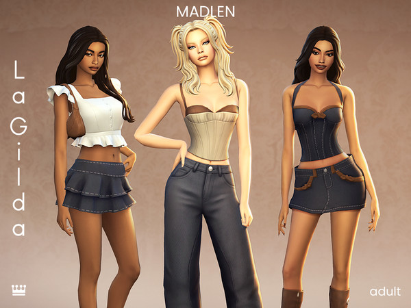 Sims 4 — [Madlen] La Gilda Corset by Madlen — La Gilda plays with structured corsets, low-rise denim, ruffled cotton,