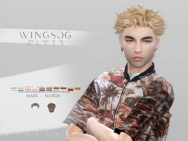 Sims 4 — WINGS HAIR-Curly short hair by wingssims — WINGS HAIR TS4 NL0820 (Curly short hair) Colors:30