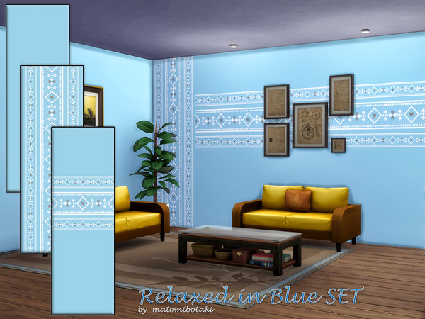 Sims 4 — Relaxed in Blue SET by matomibotaki — Soft blue tones and cheerful borders lend the room a relaxed and