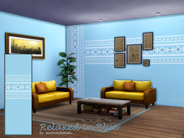 Sims 4 — Relaxed in Blue by matomibotaki — Soft blue tones and cheerful borders lend the room a relaxed and atmospheric