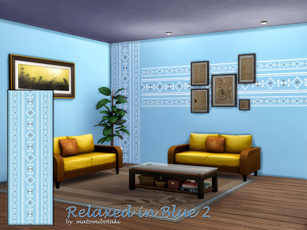 Sims 4 — Relaxed in Blue2 by matomibotaki — Soft blue tones and cheerful borders lend the room a relaxed and atmospheric