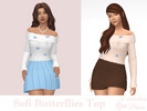Sims 4 — Sofi Butterflies Top by Dissia — Long sleeves bare shoulders top with blue butterflies