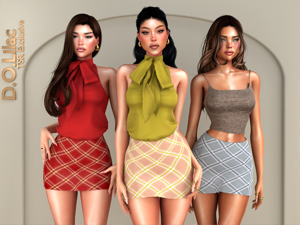 Sims 4 — Retro Muse Set by DOLilac — Includes: (2 Top + Bottom)