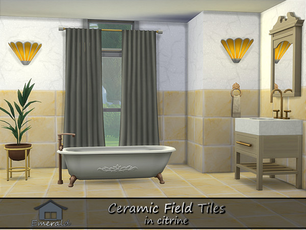 Sims 4 — Ceramic Field Tiles in citrine S1 by Emerald — Ceramic Field Tiles are designed to be stunning,incredibly strong