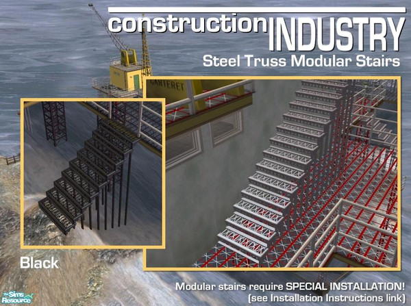 Sims 2 — Steel Truss Modular Stairs - Black by Cyclonesue — These stairs require special installation - so please read