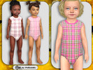Sims 4 — Toddler Girls Pink Checkered Bodysuits by Pelineldis — Kids fashion clothing: five plaid bodysuits for toddler