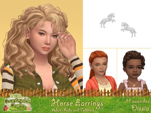 Sims 4 — Horse Earrings by Dissia — Horse shape earrings for female adults, kids and toddlers