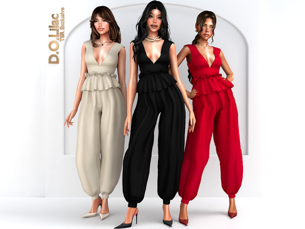 Sims 4 — Ruffle Elegance Set by DOLilac — Includes: (Top + Bottom)
