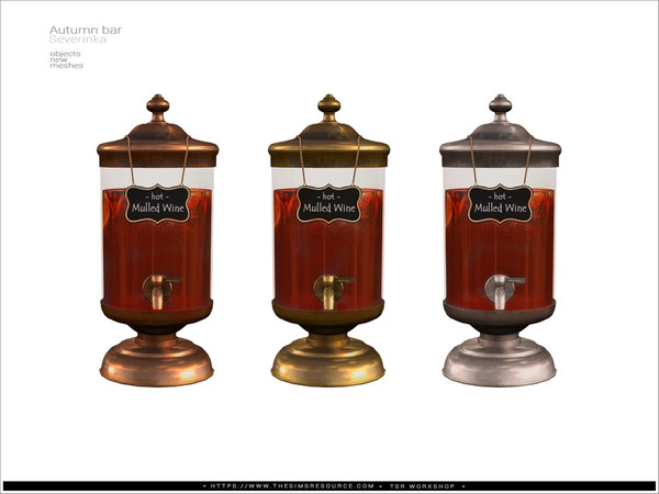 Sims 4 — Autumn Bar Mulled wine dispencer by Severinka_ — A fall bar decor set.