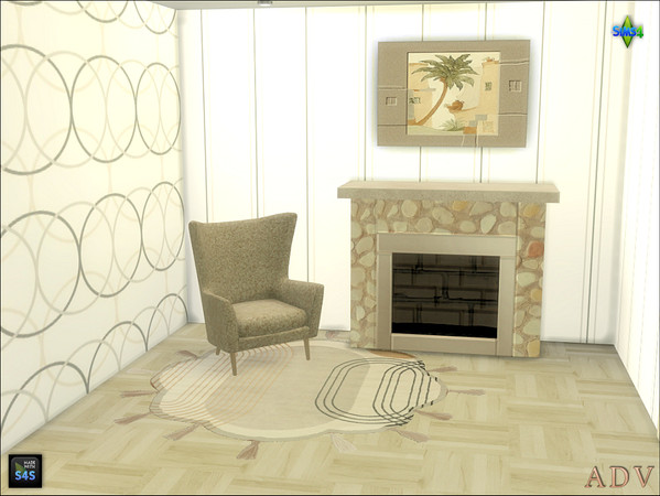 Sims 4 — ADV_Mabra_s4NookSet08_livingchair by MABRA2 — Set includes livingchair, fireplace, rug and painting