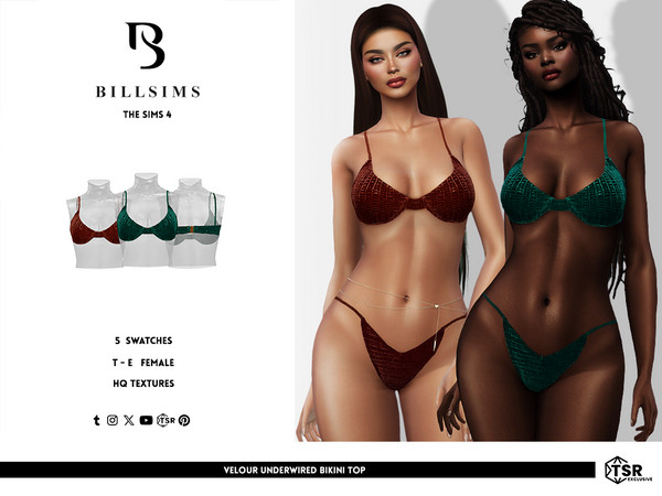 Sims 4 — Velour Underwired Bikini Top by Bill_Sims — This set includes a bikini top with a V-front neckline and tie-back