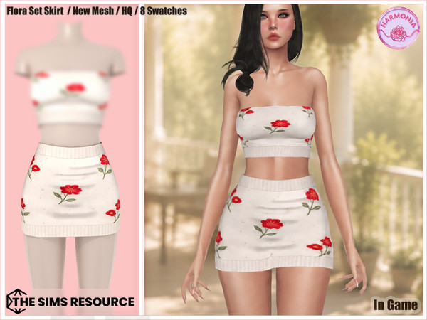 Sims 4 — Harmonia Flora Set High Wais t Skirtkirt by Harmonia — Crop Top - 8 Swatches
