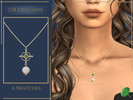 Sims 4 — Edwarda Necklace by Pitted0live — Medieval style cross shape pendant with a large pearl Custom catalog image