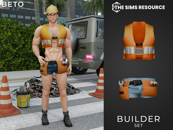 Sims 4 — By Beto - Builder alt. version (Shorts V1) by Beto_ae0 — Sexy male builder or bricklayer outfit