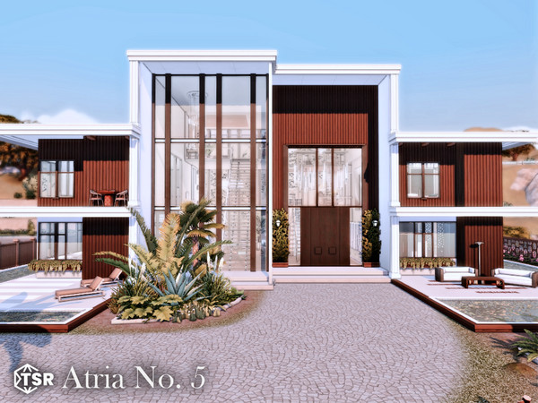 Sims 4 — Atria No 5 l noCC by simZmora — A spacious luxury build with five bedrooms, three mezzanines and dramatic high
