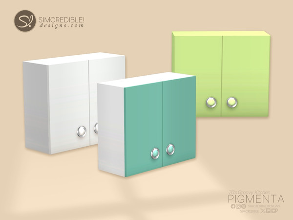 Sims 4 — Pigmenta Wall Cabinet by SIMcredible! — Bring back the happy vibes of the 70's to your sims life with the