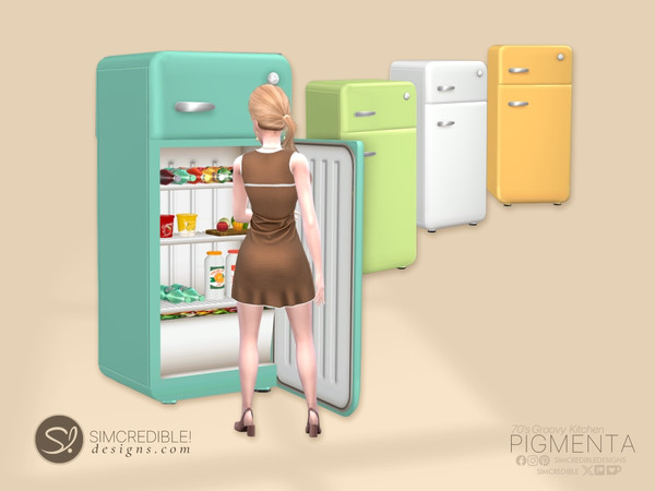 Sims 4 — Pigmenta Fridge by SIMcredible! — Bring back the happy vibes of the 70's to your sims life with the Pigmenta