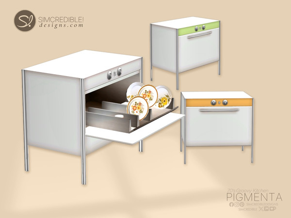Sims 4 — Pigmenta Dishwasher by SIMcredible! — Bring back the happy vibes of the 70's to your sims life with the Pigmenta