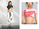 Sims 4 — PRINTED SHORT-SLEEVED SHIRT by ZNsims — letter print, short-sleeved, high-waisted, casual, bikini