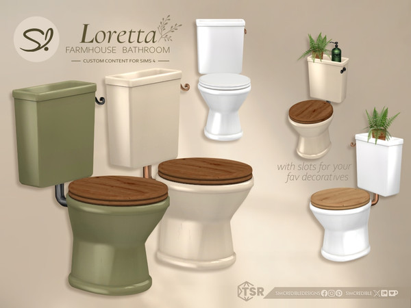Sims 4 — Loretta Toilet Closed by SIMcredible! — Call your sims to a relaxing bath time in the countryside house. Loretta