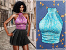 Sims 4 — Rose print halter top by MysteriousOo — This fitted halter top features an elegant rose pattern and a high