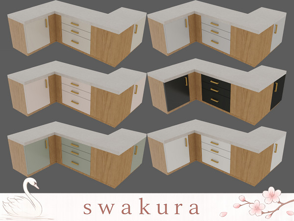 Sims 4 — HANEUL Kitchen Counter by Swakura — HANEUL Kitchen Cabinet