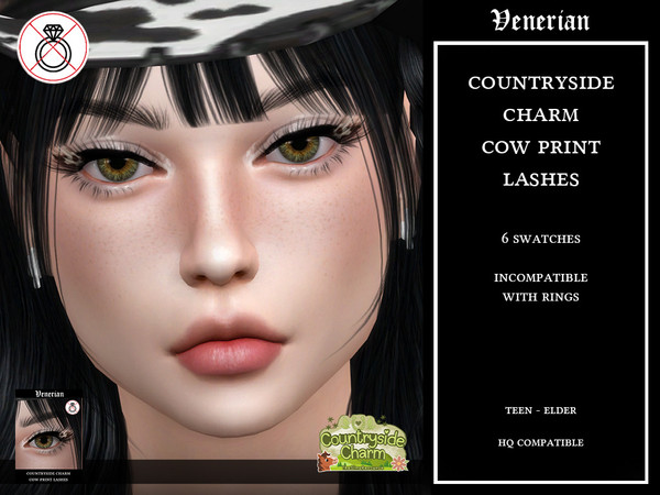 Sims 4 — Cow Print Lashes by Venerian - Countryside Charm - B by Venerian — 6 swatches: two variants with no bottom lash