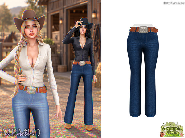 Sims 4 — Bella Flare Jeans by Mermalade — Bella Ranch Shirt