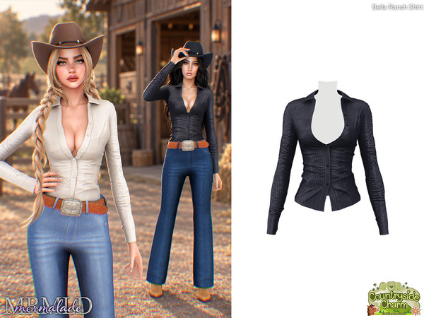 Sims 4 — Bella Ranch Shirt by Mermalade — Bella Ranch Shirt