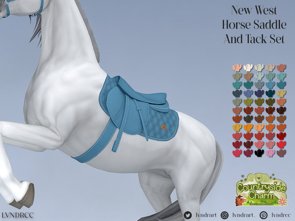 Sims 4 — New West Quilted Fabric Saddle Pad by LVNDRCC — Set of horse riding accessories, with a bridle, aged leather