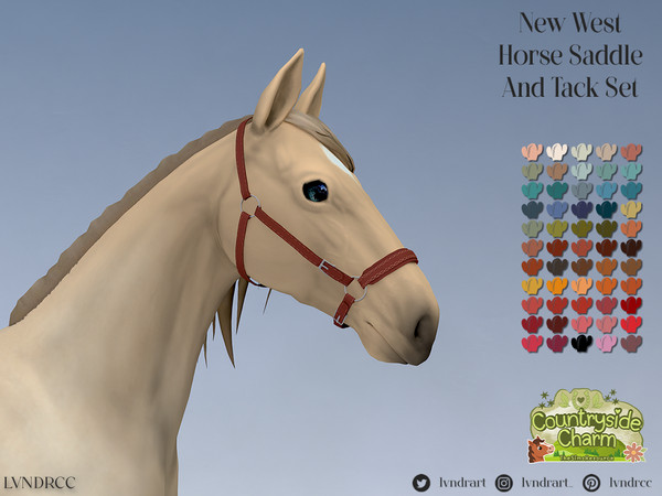 Sims 4 — New West Tinted Matte Leather Bridle by LVNDRCC — Set of horse riding accessories, with a bridle, aged leather