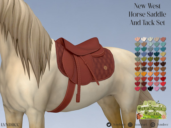 Sims 4 — New West Tinted Matte Leather Saddle by LVNDRCC — Set of horse riding accessories, with a bridle, aged leather