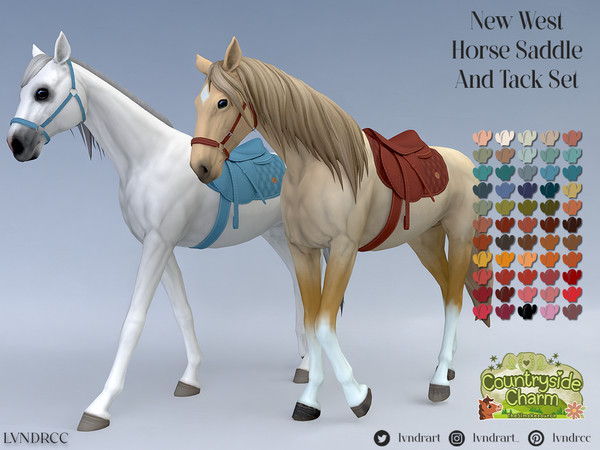Sims 4 — New West Saddle And Tack Set by LVNDRCC — Set of horse riding accessories, with a bridle, aged leather saddle