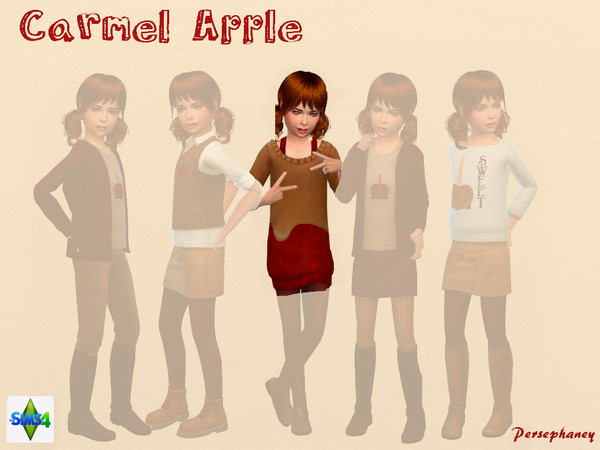 Sims 4 — Caramel Apple Sweater Dress by Persephaney — A sweater dress for female children resembling a Caramel Apple.