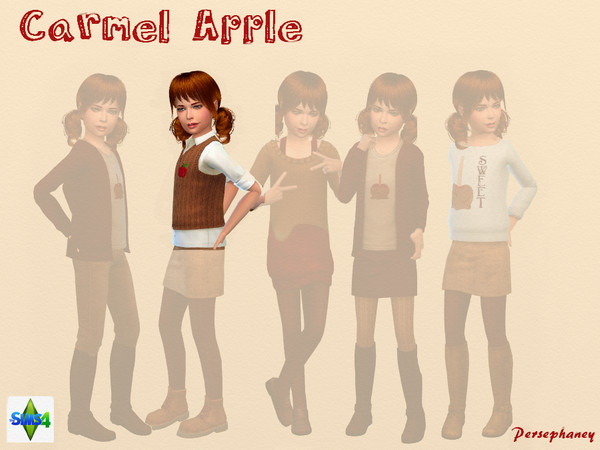 Sims 4 — Caramel Apple Sweater Vest by Persephaney — A sweater vest with caramel apple motif in a golden beige for female