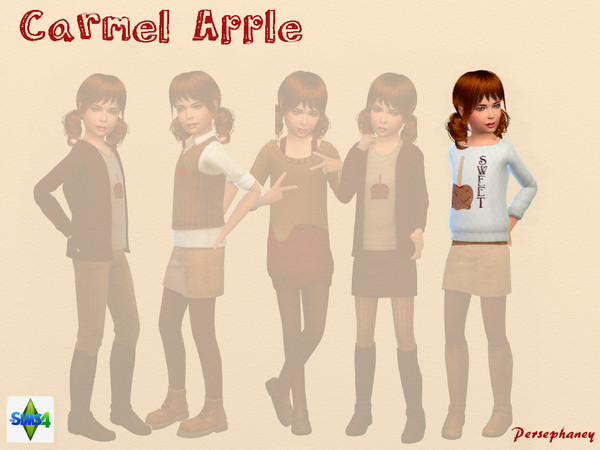 Sims 4 — Caramel Apple Sweatshirt by Persephaney — A lightly quilted off white sweatshirt with a cute caramel apple motif