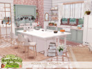 Sims 4 — Acorn Hill Kitchen by BlusterSims — A cozy farmhouse kitchen with sage cabinets, exposed brick, and charming