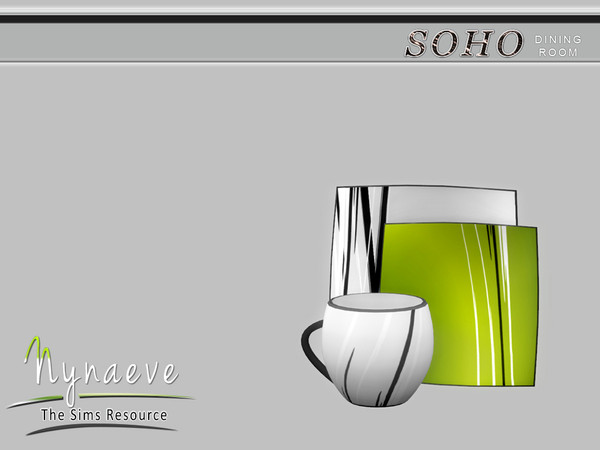 Sims 4 — Soho Tableware by NynaeveDesign — Soho Dining Room - Tableware Located in: Decor - Clutter Decor - Miscellaneous